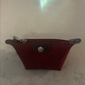 Longchamp Red Small Pouch with Brown Accents
